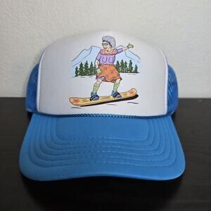 Funny Grandma Saggy Boobs Snowboard Trucker Hat Otto Blue White Foam Cap